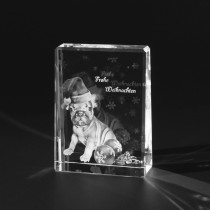 2D Laserbild, Foto Bulldogge in Glas gelasert. Bild im Glasaufsteller