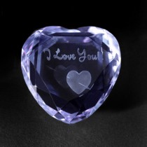 3D Crystal Liebe Kristallherz Blau aus Glas mit 3D Motiv I Love You