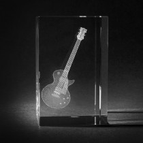 3D Motiv Musikinstrument in Glas gelasert. E-Gitarre in Kristallglas