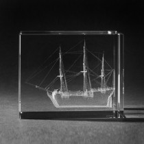 3D Lasergravur Schiff Dreimaster in 3D Kirstall Glas