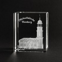 D Michaeliskirche Hamburg in Glas gelasert. 3D Gebäude. Hamburger Souvenir und Geschenkidee