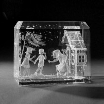 3D Crystal Motiv in Glas: Märchen, Hänsel und Grettel in Kristallglas gelasert