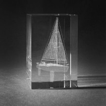 3D Motiv Segelschiff in Kristallglas gelasert. 3D Crystal Schiff in Glas