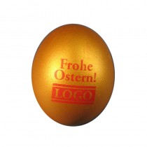 Bedrucktes Logo Ei, Osterei mit Werbung und Farbdruck, Promotion Eier in Gold mit Wunschlogo