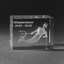 3D Crystal Motiv Sternzeichen Wassermann in Glas gelasert