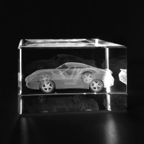3D Lasergravur in Glas. Porsche 911 Carrera
