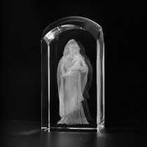 3D Maria Mutter Gottes mit Jesus Kind in Kristallglas gelasert. 3D Crystal Glas Motive Religion