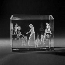 3D Crystal Motiv in Glas: Märchen, Schneewittchen und 7 Zwerge in Kristallglas gelasert