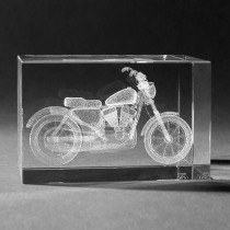 3D Motiv Oldtimer Motorrad in Glas gelasert, 3D Crystal Kristallglas