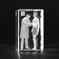 3D Arzt und Patient, Medizinische Motive in Kristallglas gelasert