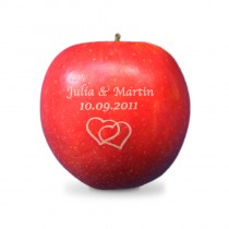 Logo Gravur auf Äpfe. Laser Apfel. Namen und Datum als Deko oder Gastgeschenk für Ihre Hochzeit
