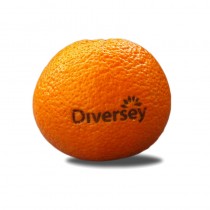 Logo auf Obst, Mandarine mit Lasergravur. Früchte als Werbung