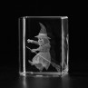 3D Hexe auf Besen, Walpurgisnacht in Kristallglas gelasert. 3D Crystal Glas Motive Kultur