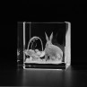 3D Ostermotiv Hase und Korb mit Ostereiern in Kristall Glas gelasert. Geschenkidee zu Ostern. 3D Glasmotiv